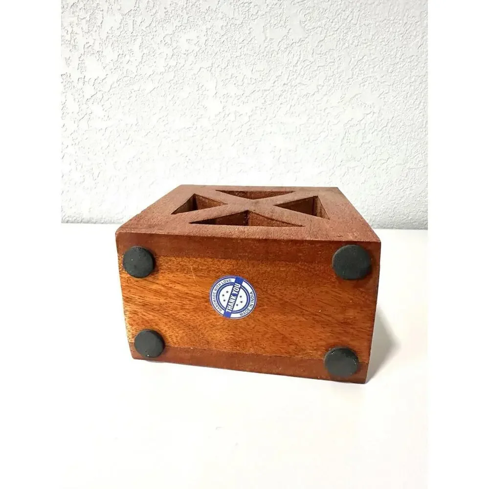 Unbranded Wooden Napkin Holder Handmade Reddish Wood X Design Rustic Farmhouse
